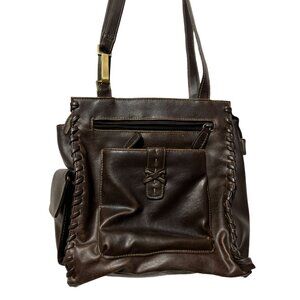 Boho Tribal Style Boho Shoulder Bag Purse Faux Leather Big Pockets with Thick St